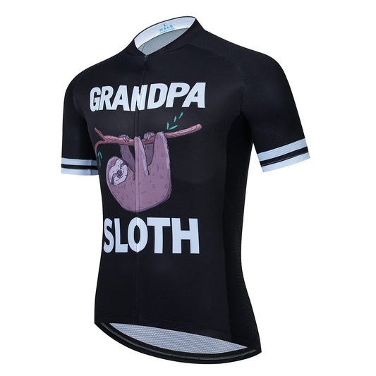 Grandpa Sloth Black Funny Short Sleeve Cycling Jersey
