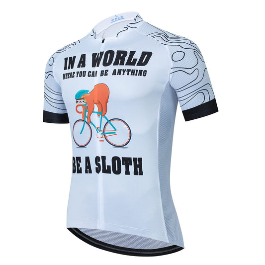 Sloth Cycling White Funny Short Sleeve Cycling Jersey