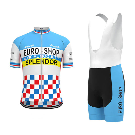EURO Shop Splender Blue Vintage Short Sleeve Cycling Jersey Matching Set