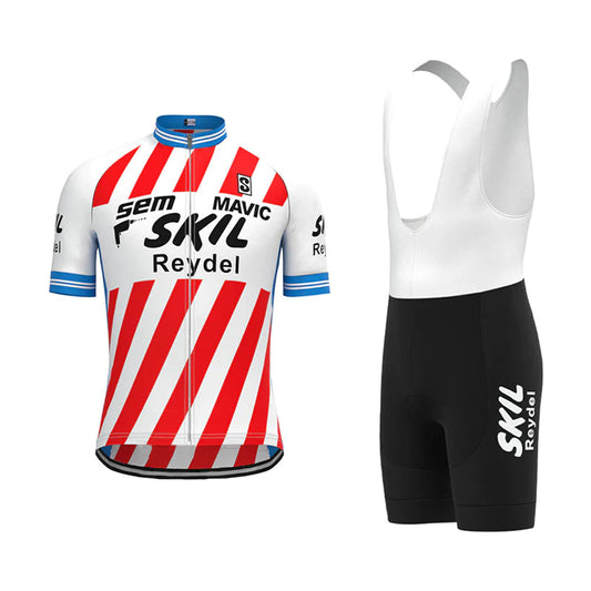 Skil-Sem Red Stripe Vintage Short Sleeve Cycling Jersey Matching Set