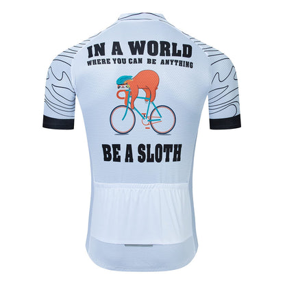 Sloth Cycling White Funny Short Sleeve Cycling Jersey