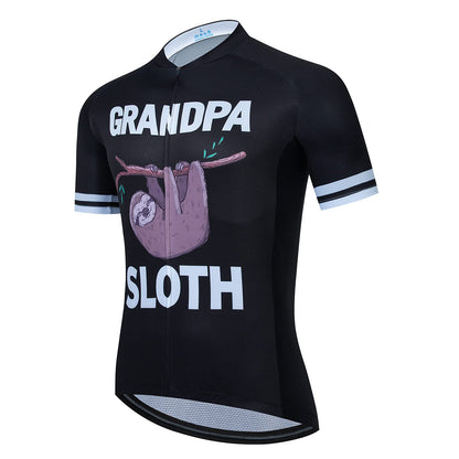 Grandpa Sloth Black Funny Short Sleeve Cycling Jersey