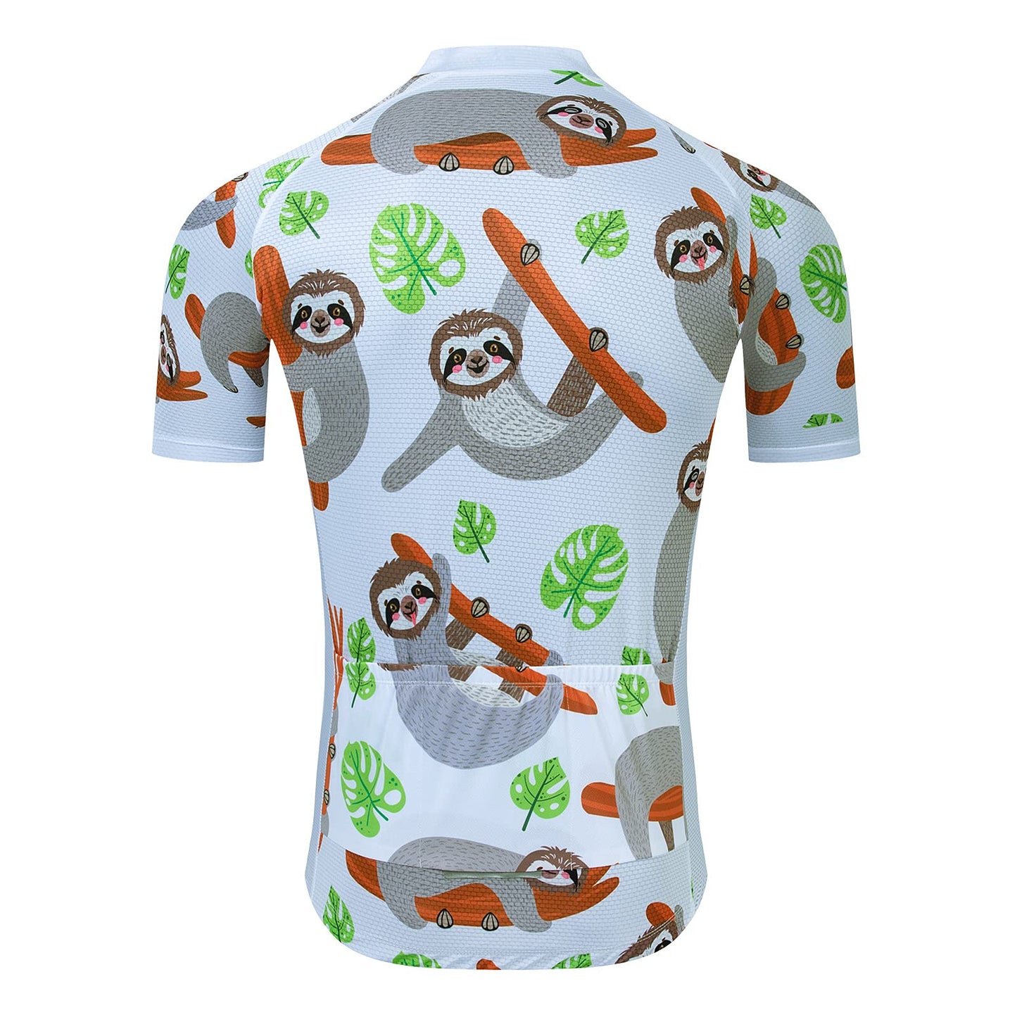Sloth & Leaf White Funny Short Sleeve Cycling Jersey