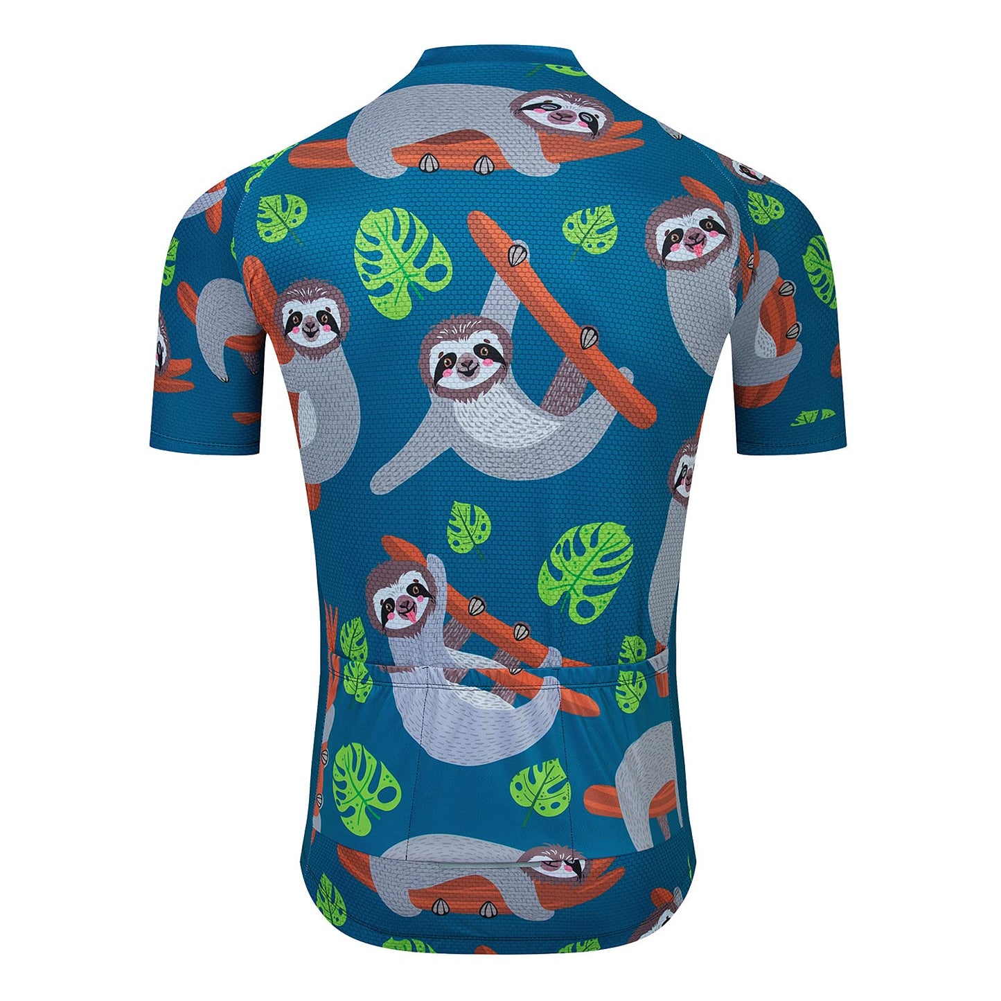 Sloth Leaf Blue Funny Short Sleeve Cycling Jersey