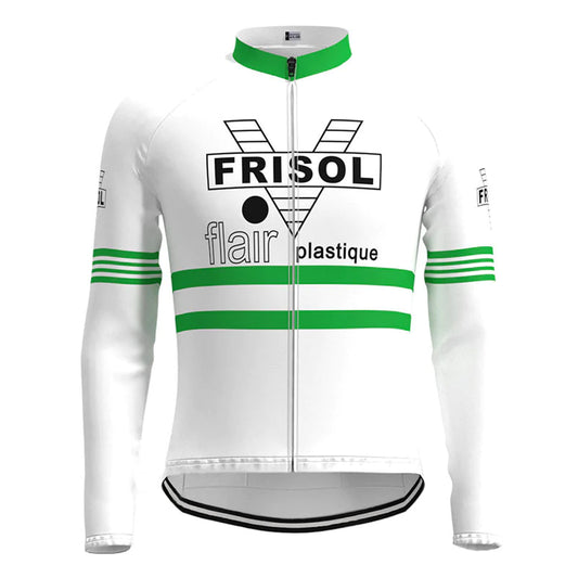 Frisol White Long Sleeve Vintage Cycling Jersey Top