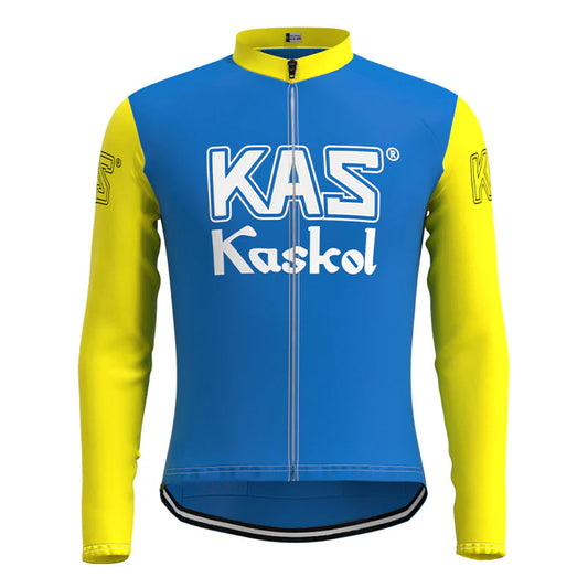KAS Kaskol Blue Yellow Long Sleeve Vintage Cycling Jersey Top