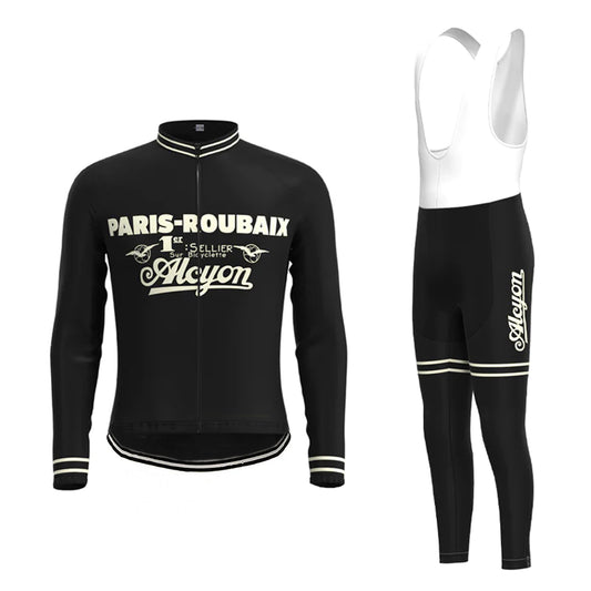 Paris Roubaix Black Long Sleeve Cycling Jersey Matching Set