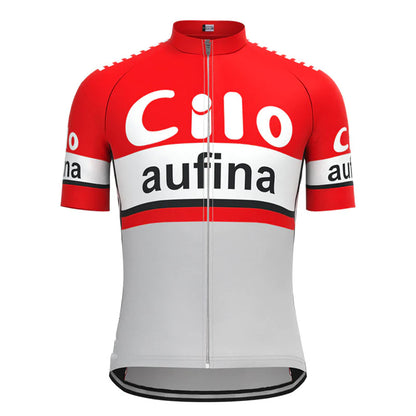 Cilo–Aufina Gray Red Vintage Short Sleeve Cycling Jersey Matching Set