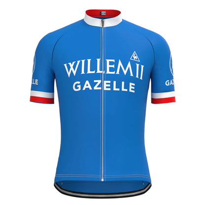 WILLEM II Gazelle Blue Short Sleeve Vintage Cycling Jersey Top