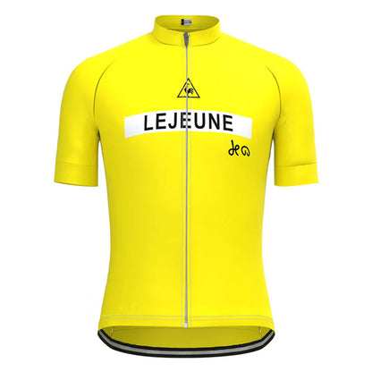 Lejeune Yellow Short Sleeve Vintage Cycling Jersey Top