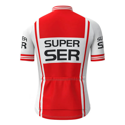 Super Ser White Red Short Sleeve Vintage Cycling Jersey Top