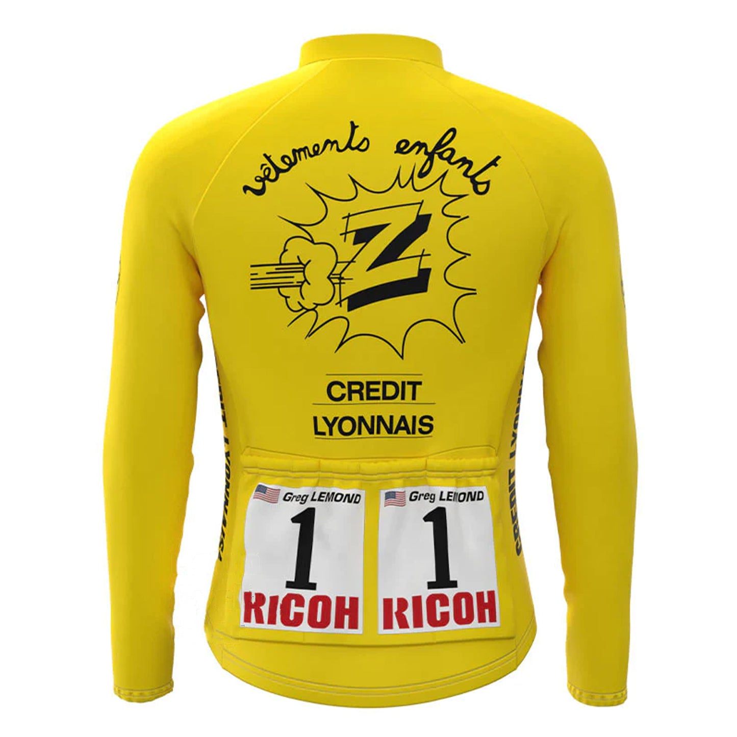 Crédit Agricole Z Vêtements Yellow Vintage Long Sleeve Cycling Jersey Matching Set