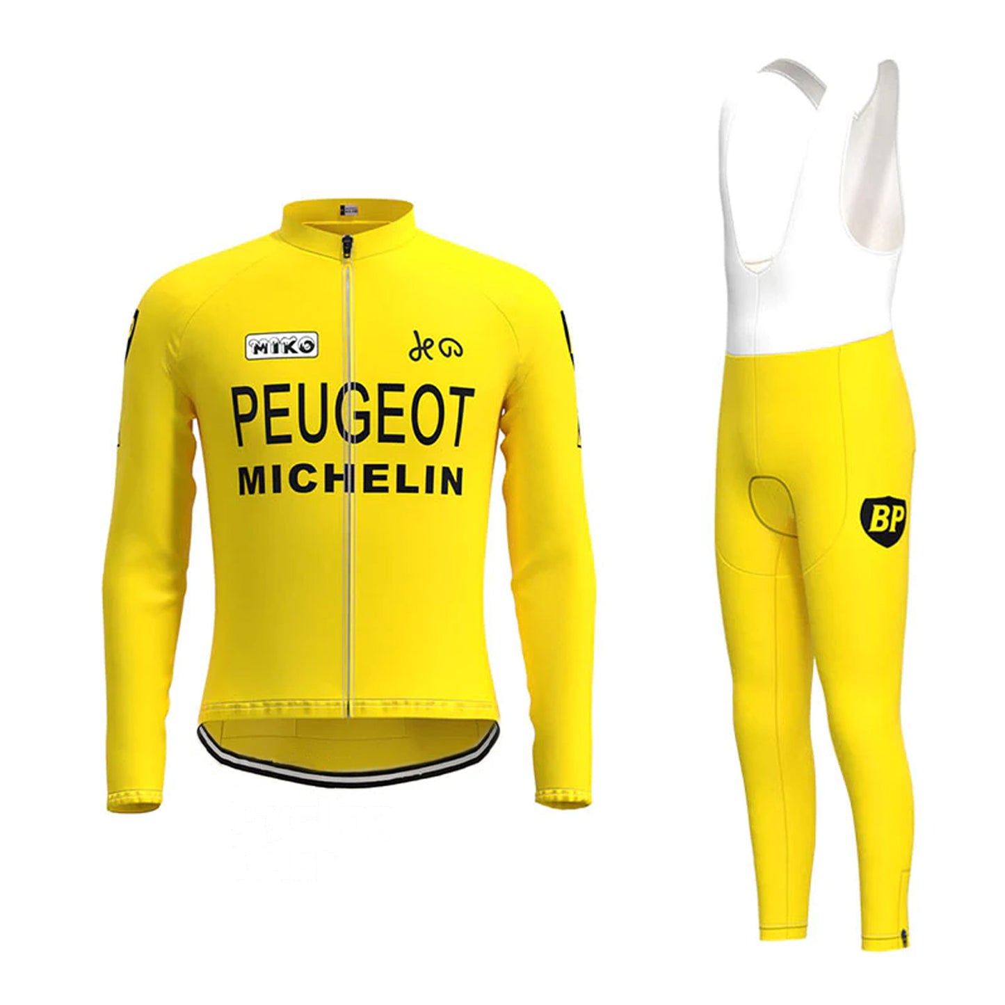 Peugeot Yellow Vintage Long Sleeve Cycling Jersey Matching Set