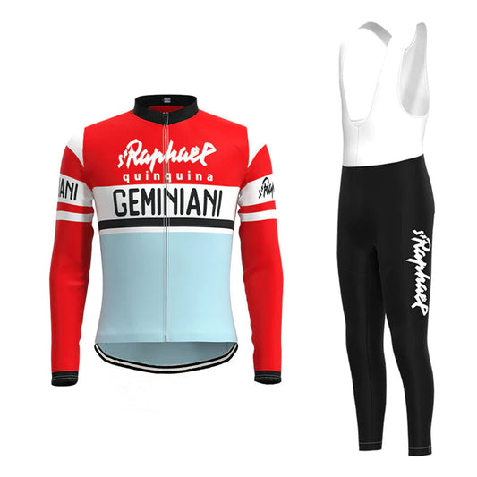 Saint Raphaël Geminiani Red Blue Long Sleeve Cycling Jersey Matching Set