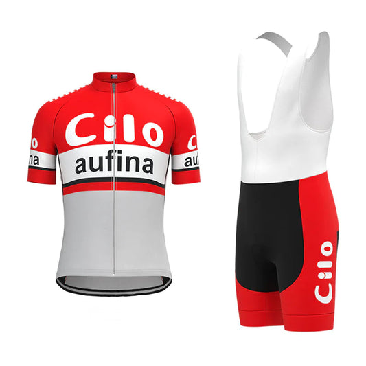 Cilo–Aufina Gray Red Vintage Short Sleeve Cycling Jersey Matching Set