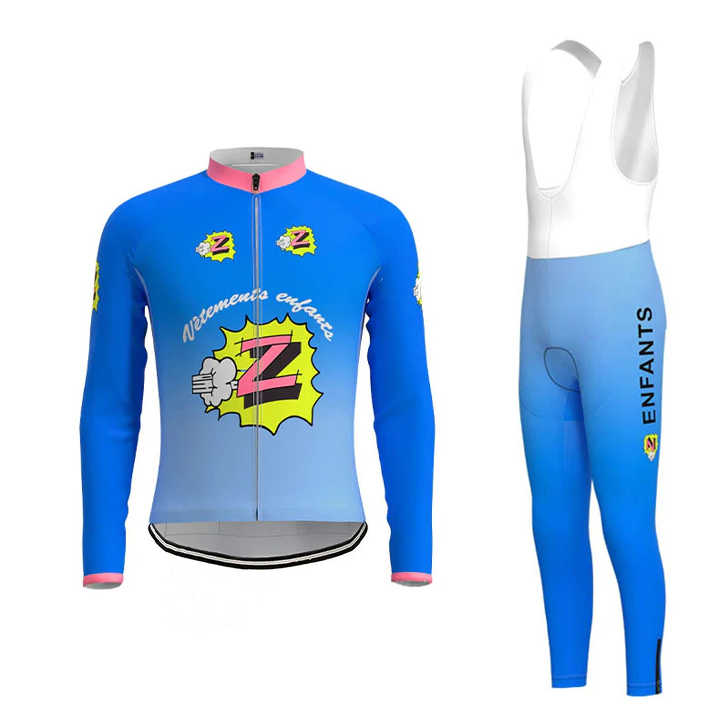 Z Vêtements Blue Long Sleeve Cycling Jersey Matching Set