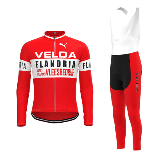 VELDA Flandria Red Long Sleeve Cycling Jersey Matching Set