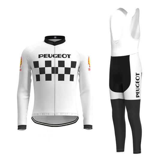 Peugeot White Long Sleeve Cycling Jersey Matching Set
