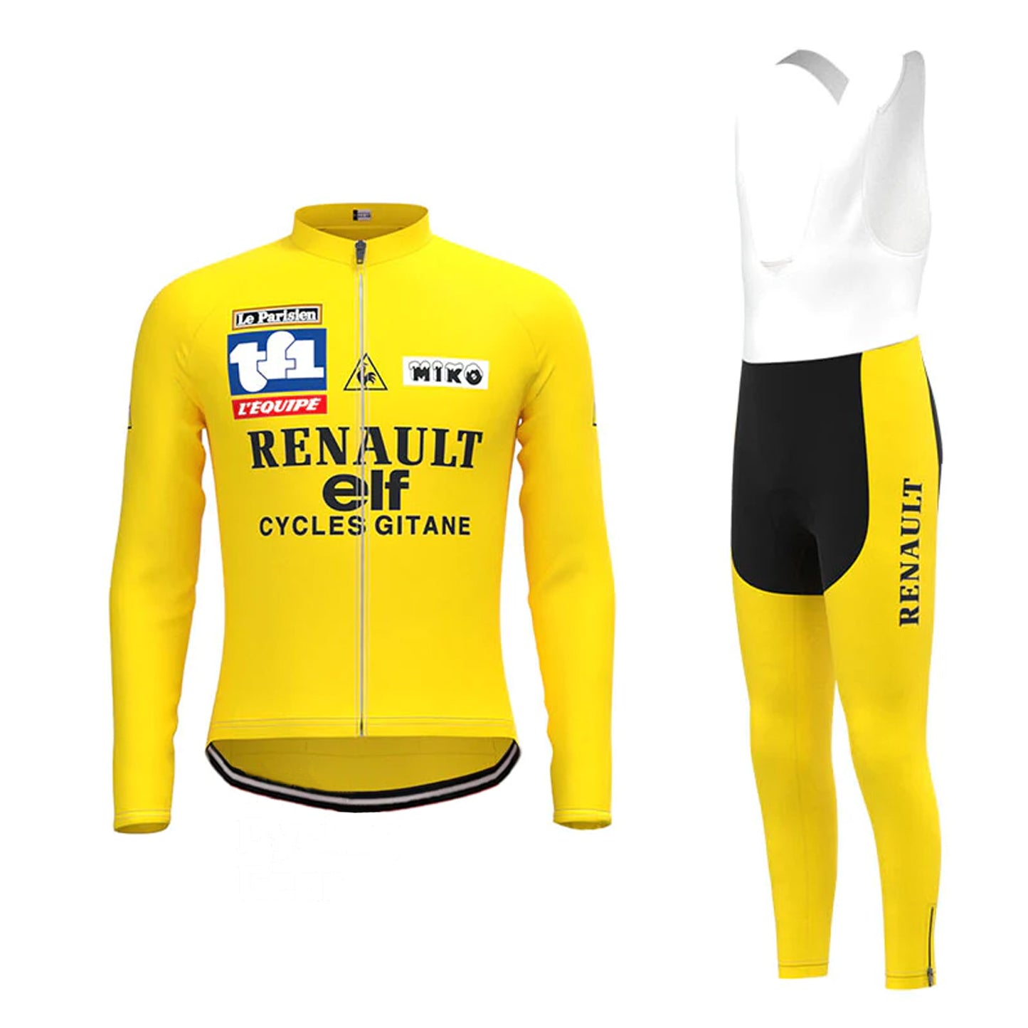 Renault Elf Yellow Long Sleeve Cycling Jersey Matching Set