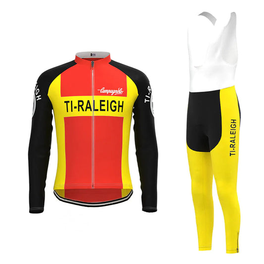 TI Raleigh Red Yellow Vintage Long Sleeve Cycling Jersey Matching Set