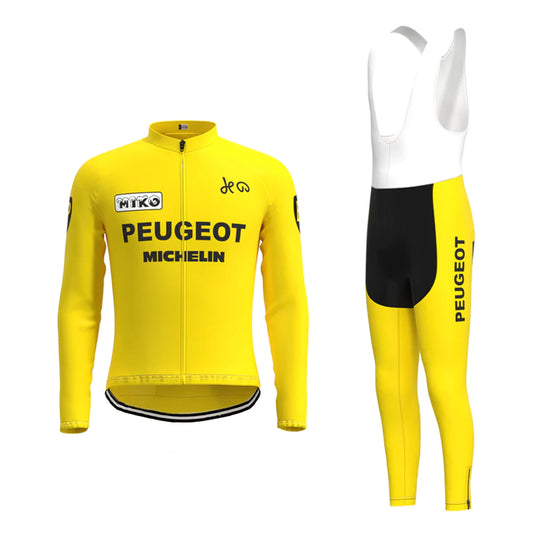 Peugeot Yellow Vintage Long Sleeve Cycling Jersey Matching Set