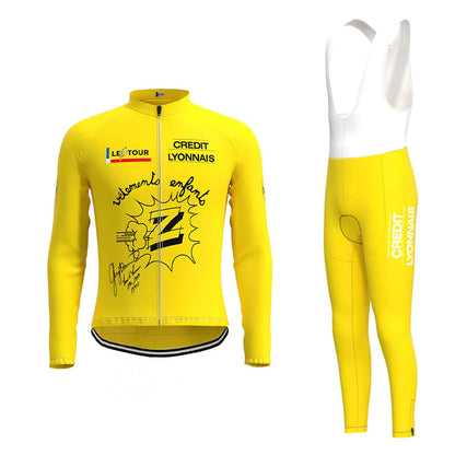 Crédit Agricole Z Vêtements Yellow Vintage Long Sleeve Cycling Jersey Matching Set