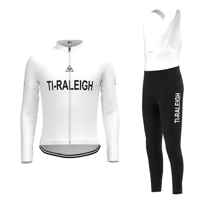 TI Raleigh White Vintage Long Sleeve Cycling Jersey Matching Set
