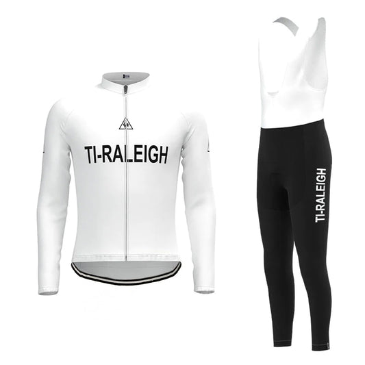 TI Raleigh White Vintage Long Sleeve Cycling Jersey Matching Set