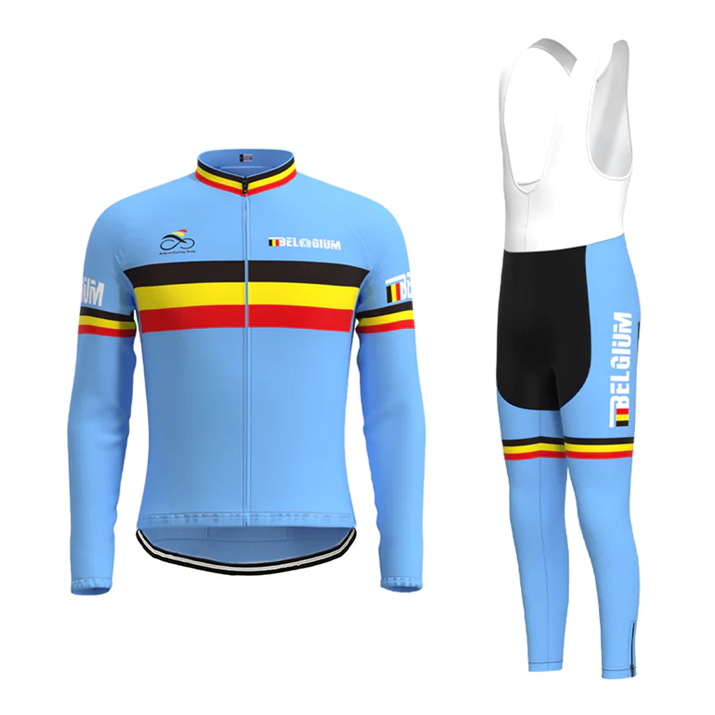 BELGIUM Blue Long Sleeve Cycling Jersey Matching Set
