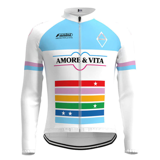 Amore & Vita White Vintage Long Sleeve Cycling Jersey Top
