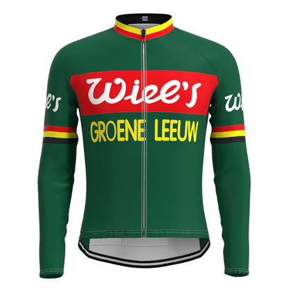 Wiee's Groene Leeuw Green Vintage Long Sleeve Cycling Jersey Top