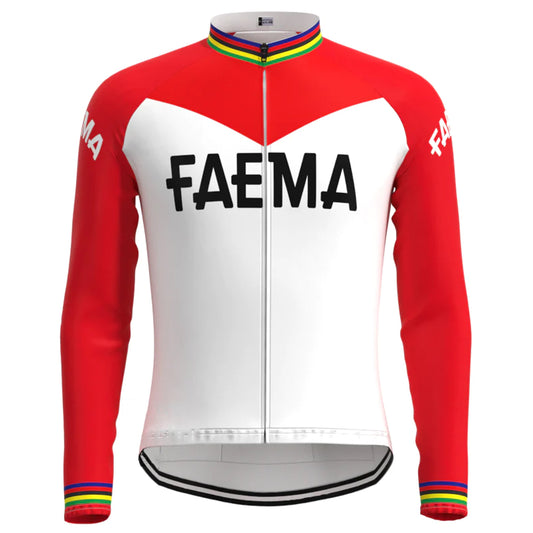 FAEMA White Vintage Long Sleeve Cycling Jersey Top