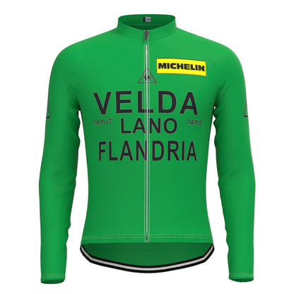 Flandria Velda Lano Green Vintage Long Sleeve Cycling Jersey Top