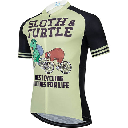 Turtle & Sloth Men Funny MTB Short Sleeve Cycling Jersey Top