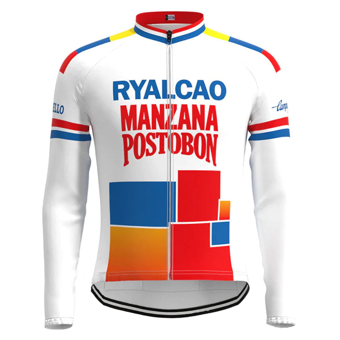 Ryalcao Manzana Postobón White Vintage Long Sleeve Cycling Jersey Top