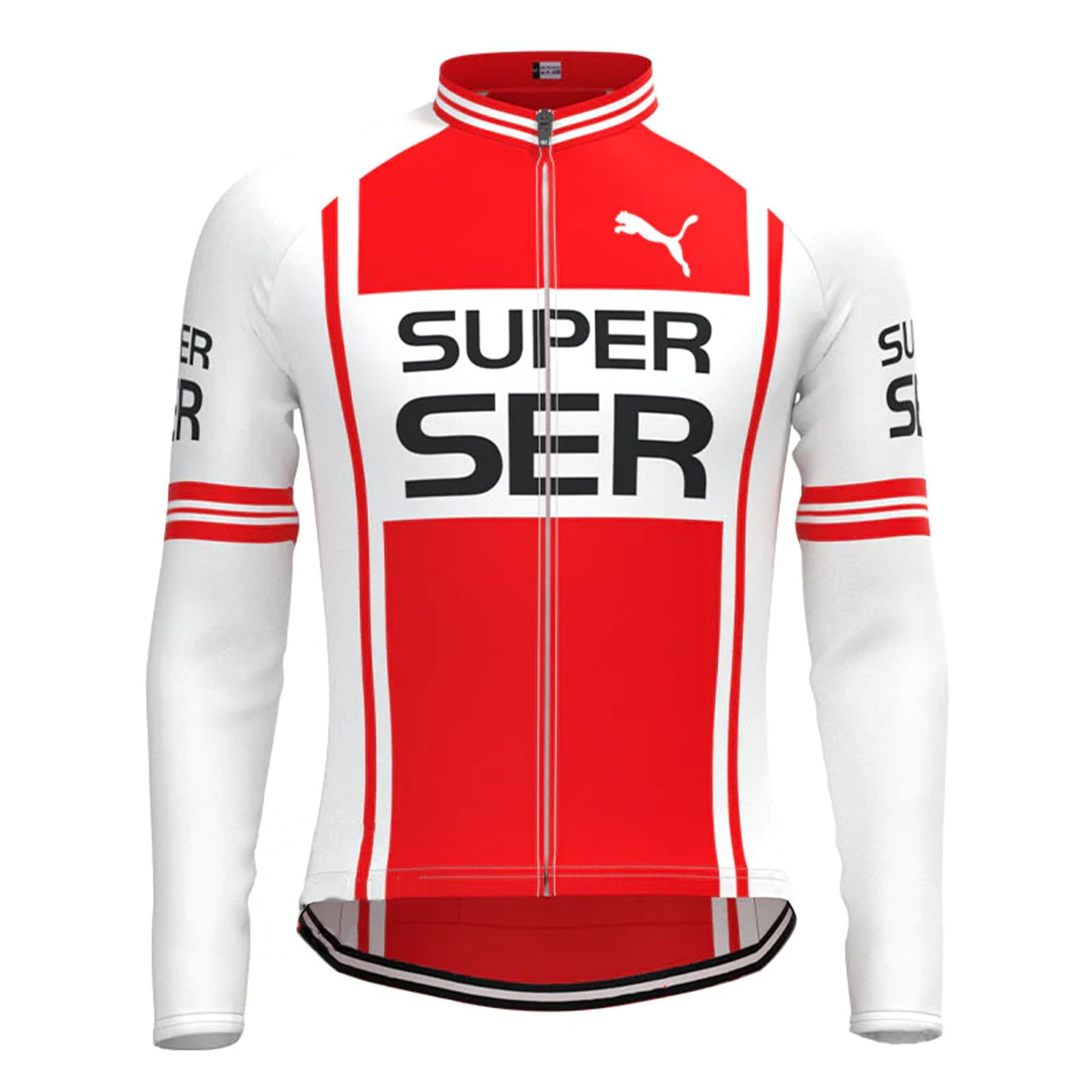 Super Ser White Red Vintage Long Sleeve Cycling Jersey Top