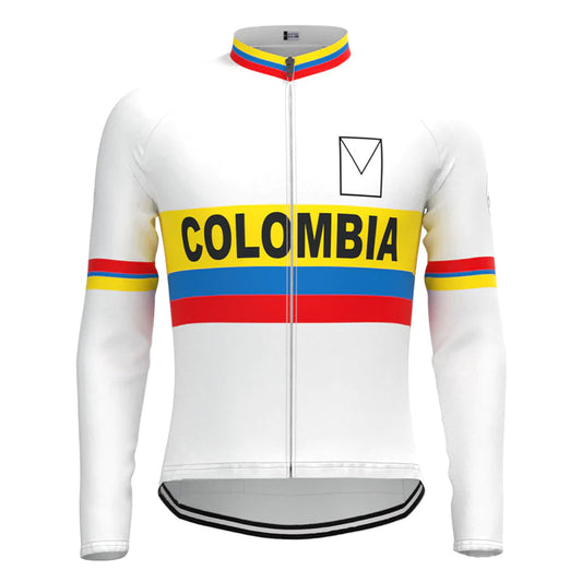 Colombia White Vintage Long Sleeve Cycling Jersey Top