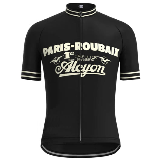 Paris Roubaix Black Vintage Short Sleeve Cycling Jersey Top