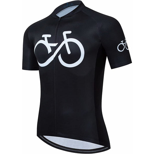 Zwarte heren grappige MTB-fietsshirt met korte mouwen