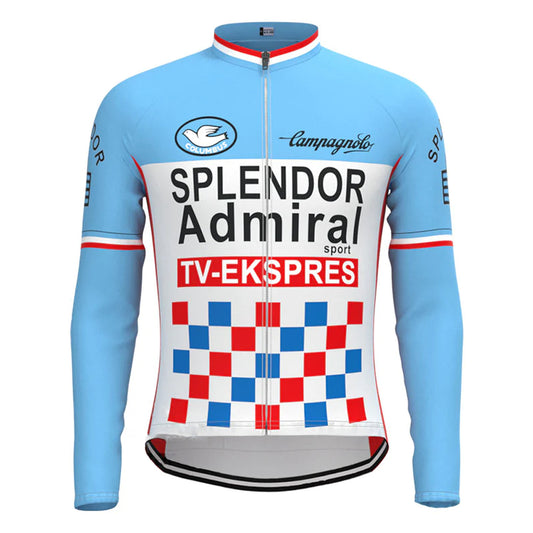 SPLENDOR Blue Vintage Long Sleeve Cycling Jersey Top