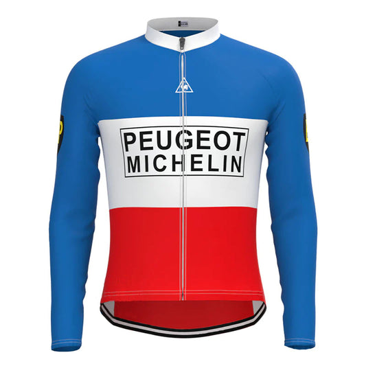 Peugeot Blue Red Vintage Long Sleeve Cycling Jersey Top