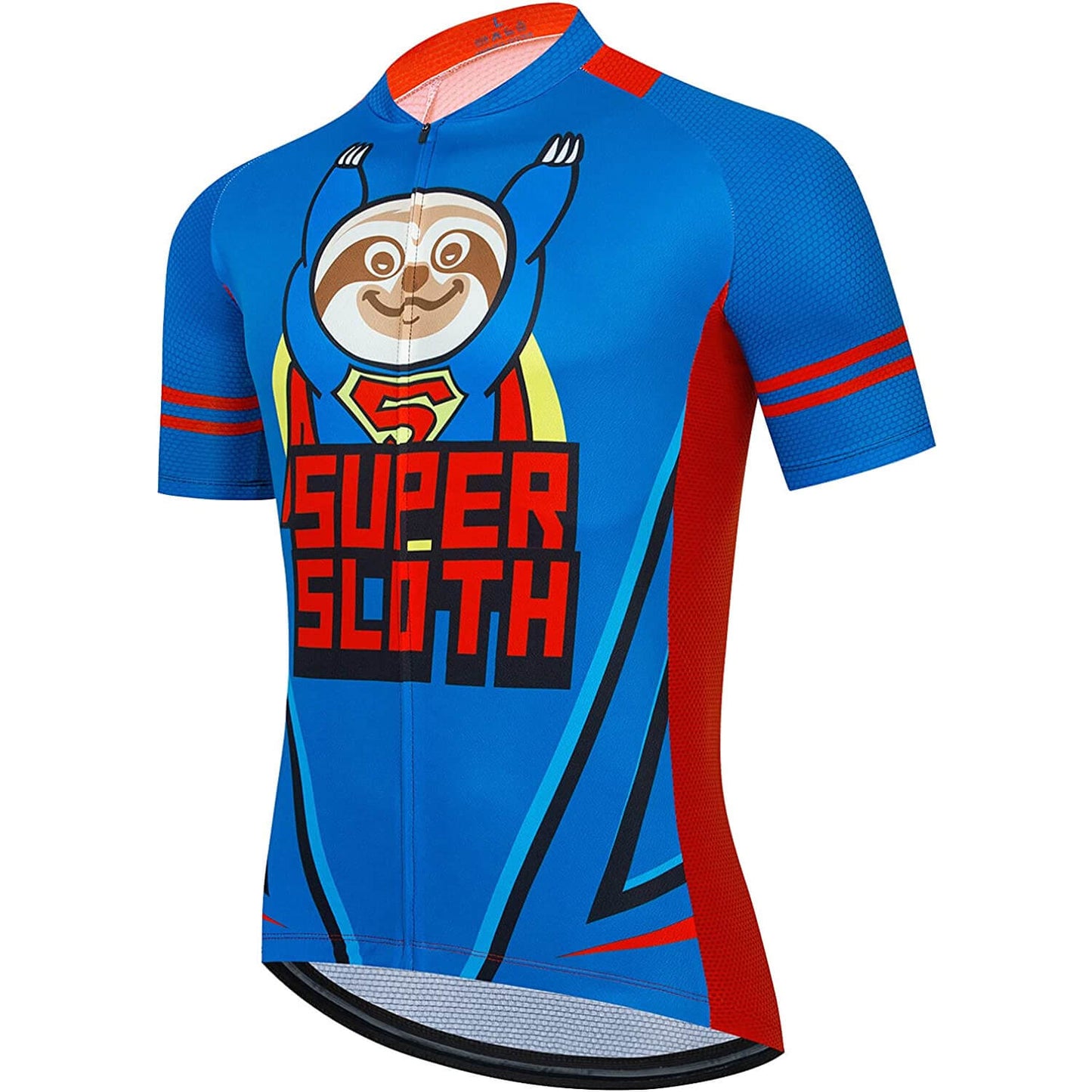 Super Sloth Blue Funny Short Sleeve Cycling Jersey