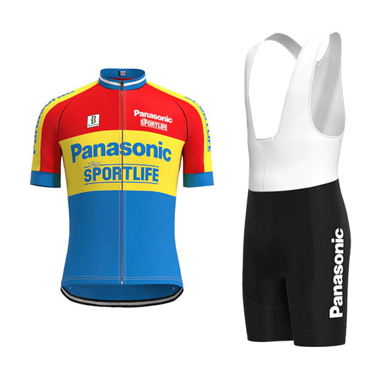 Panasonic Red Yellow Blue Vintage Short Sleeve Cycling Jersey Matching Set