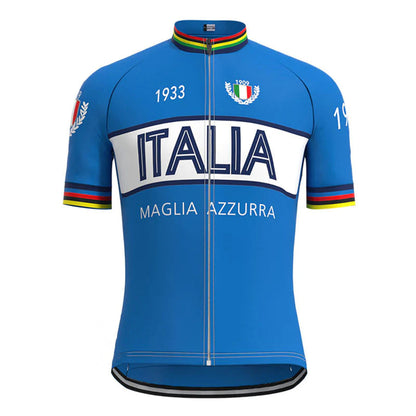 Maglia Azzurra Italia Blue Vintage Short Sleeve Cycling Jersey Top