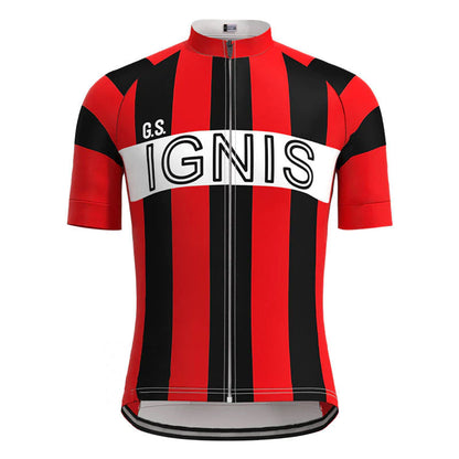 Ignis Red Black Vintage Short Sleeve Cycling Jersey Top