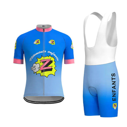 Z Vêtements Enfants Blue Vintage Short Sleeve Cycling Jersey Matching Set