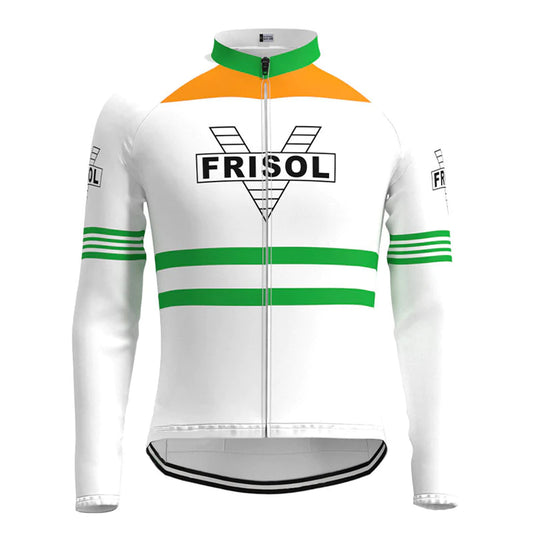 Frisol Green White Long Sleeve Vintage Cycling Jersey Top