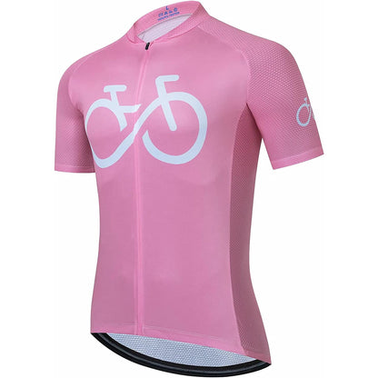 Pink Short Sleeve Men Funny MTB Short Sleeve Cycling Jersey Top