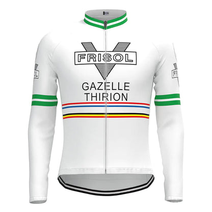 Frisol White Vintage Long Sleeve Cycling Jersey Top