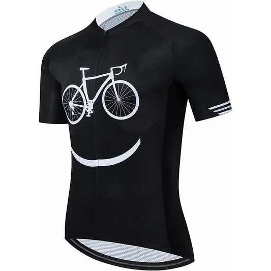Zwarte heren grappige MTB-fietsshirt met korte mouwen
